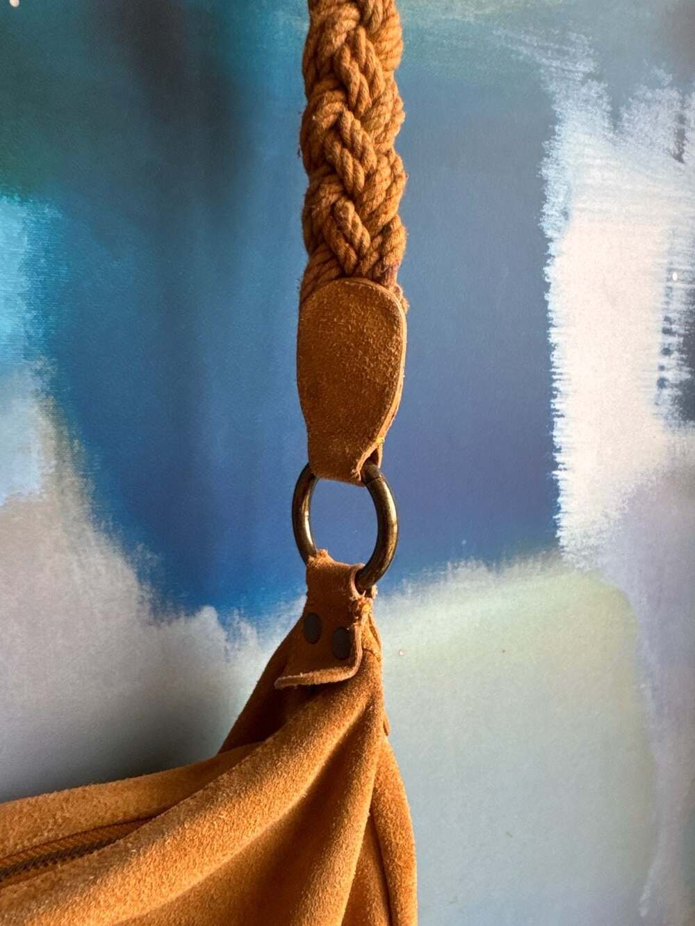 FatFace Dark Yellow Suede Cross Body Bag with Braided Strap - Picture 3 of 8